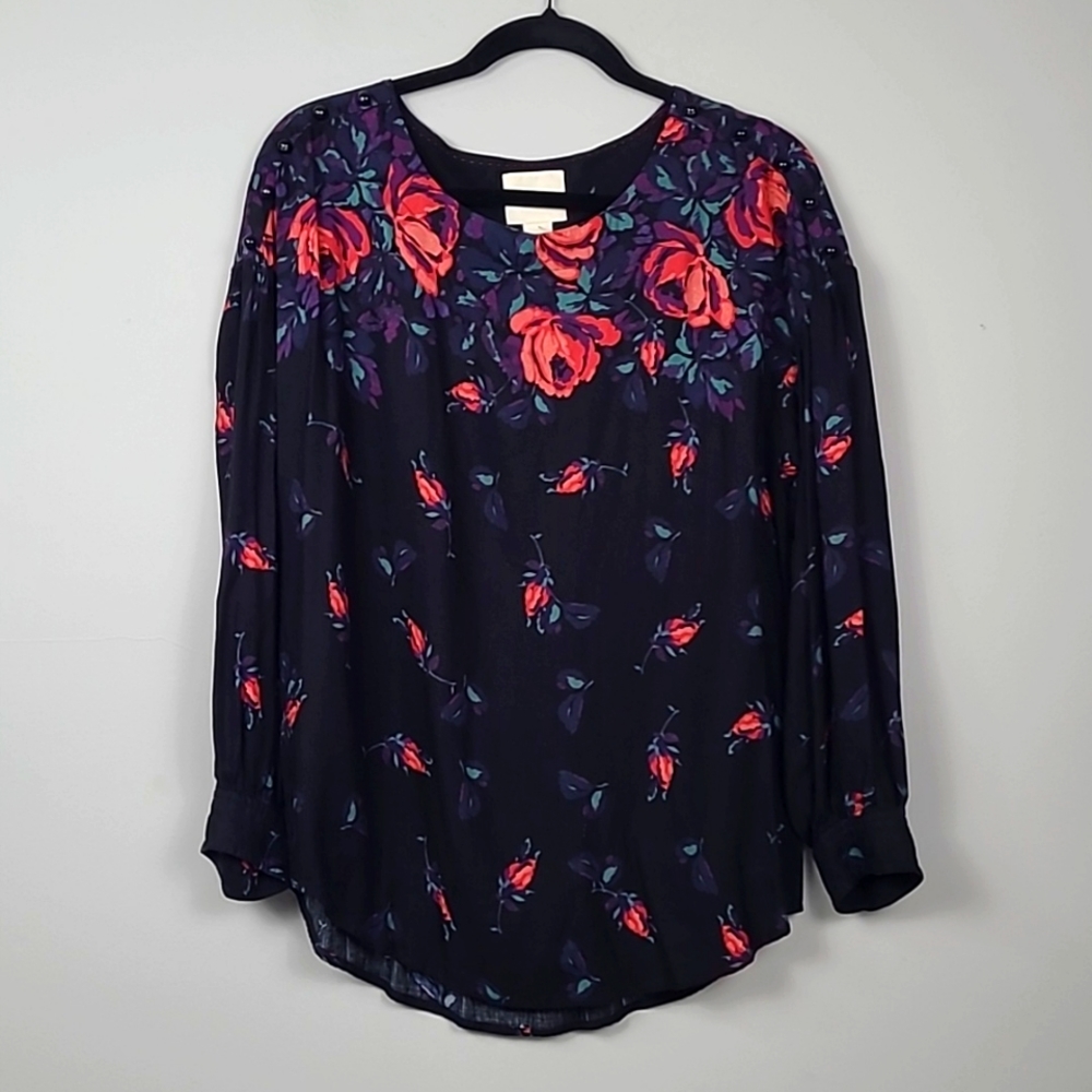 Anthropologie Maeve Linen blend gardenia floral blouse